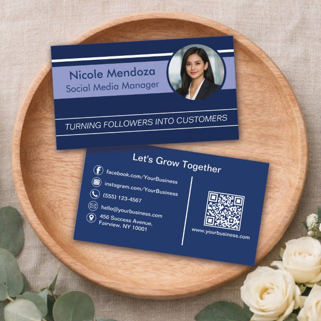 Blue Modern Professional Custom Photo & QR Code Business Card (Creator Uploaded)