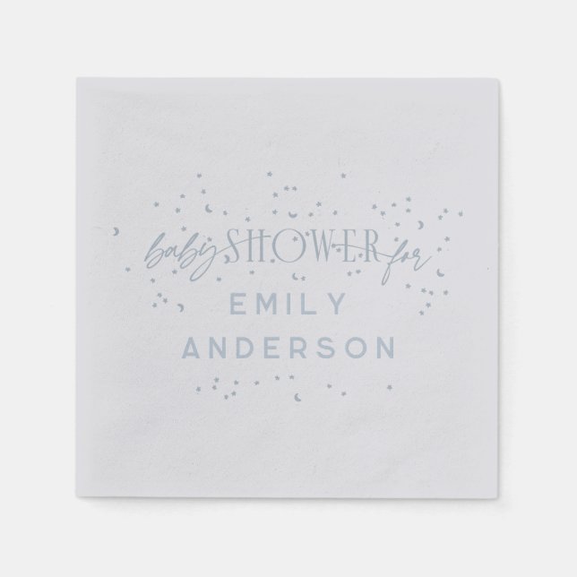 Blue Modern Rainbow and stars Blue Baby Shower Napkin (Front)
