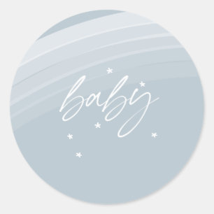 Blue Modern Rainbow and stars White Baby Shower Classic Round Sticker