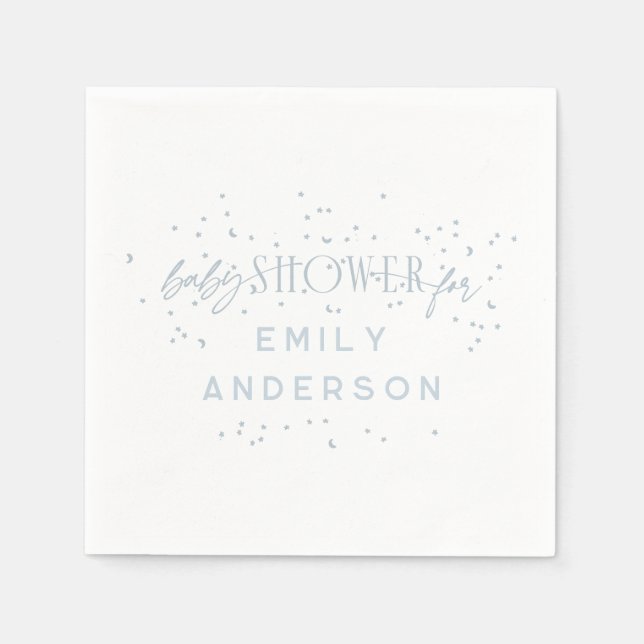 Blue Modern Rainbow and stars White Baby Shower Napkin (Front)