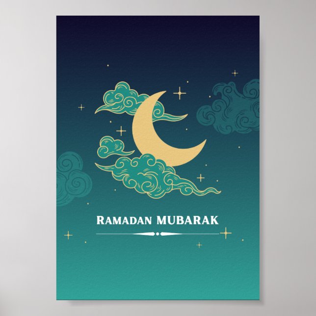 Blue Modern Ramadan Mubarak Poster (Front)