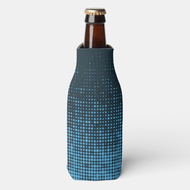 Blue, modern, retro, cool, trendy dot pattern bottle cooler (Bottle Front)