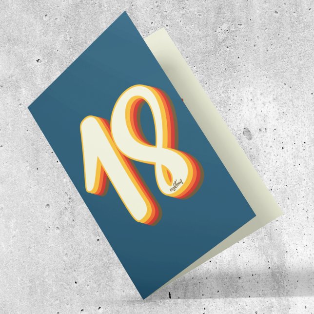 Blue Modern Retro Groovy Eighteen 18th Birthday Card (Creator Uploaded)