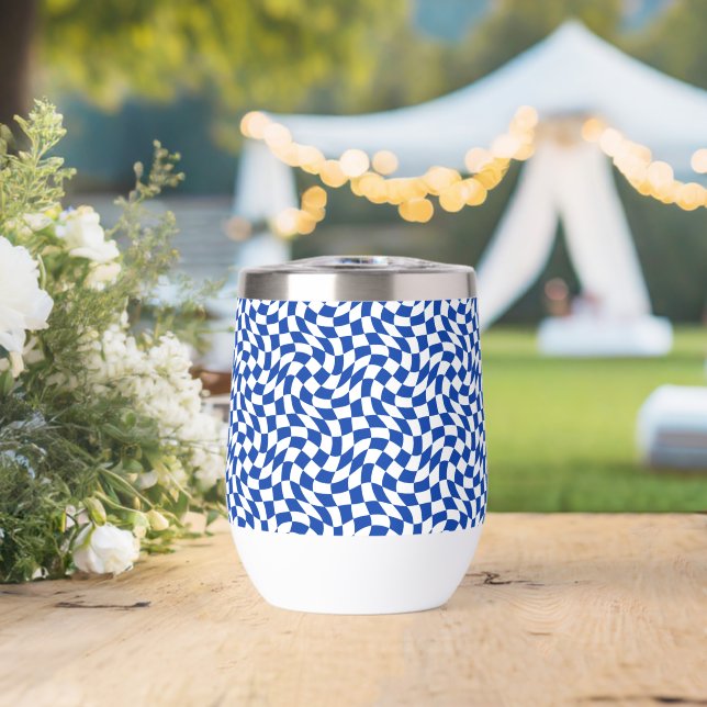 Blue modern retro swirl chequered (Wedding (Rotated))