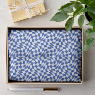 Blue modern retro swirl chequered tissue paper