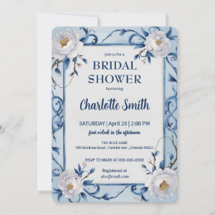 Blue Modern Rose antique bridal shower Invitation