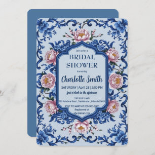 Blue Modern Rose Flower antique bridal shower Invitation