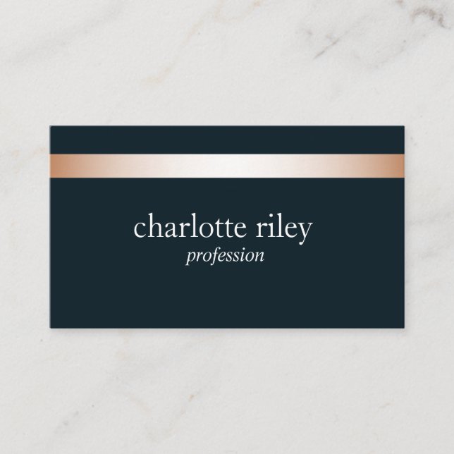 Blue | Modern Rose Gold Striped Stylish Business Card (Front)