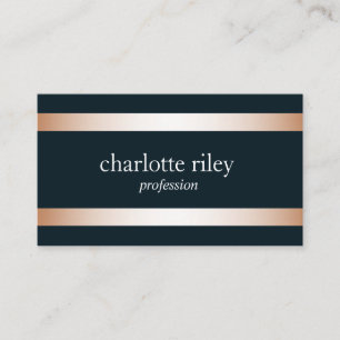 Blue Modern Rose Gold Stripes Stylish Business Card