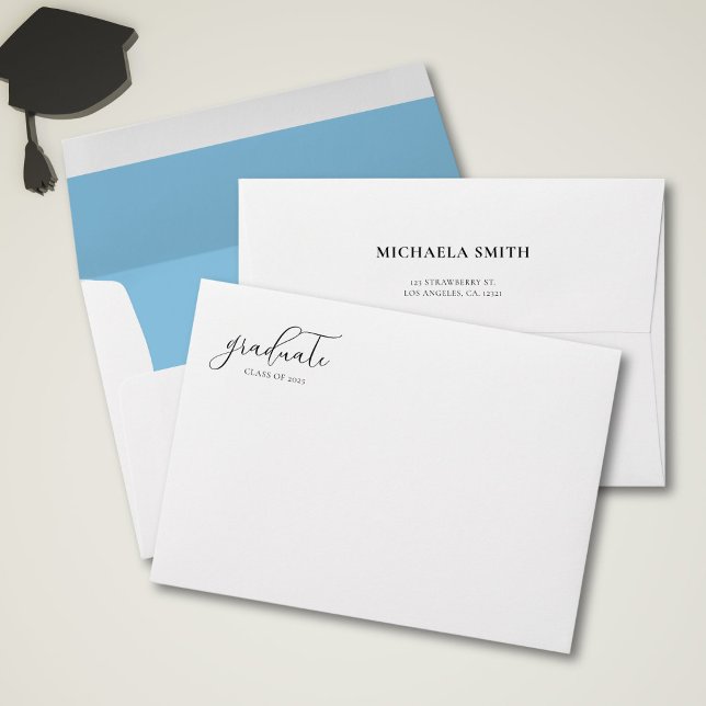 Blue Modern Script Graduation Return Address Envelope (Creator Uploaded)