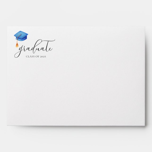 Blue Modern Script Graduation Return Address Envelope (Front)