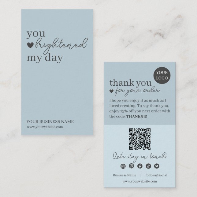 Blue Modern Script QR Code, Thank You Candle Business Card (Front/Back)