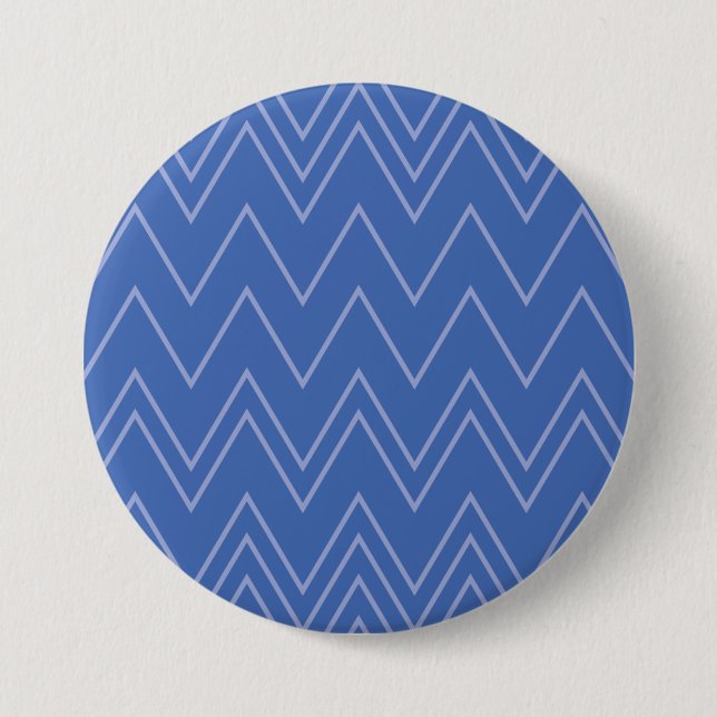 Blue, modern, simple, cool, trendy zigzag pattern 7.5 cm round badge (Front)