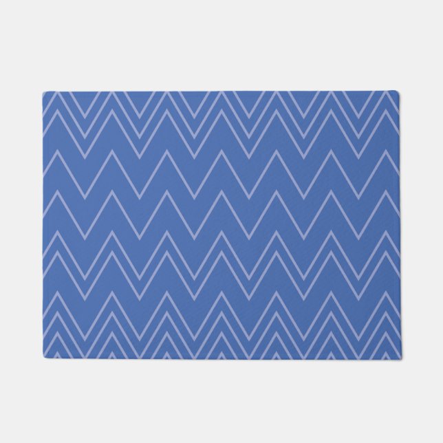 Blue, modern, simple, cool, trendy zigzag pattern doormat (Front)