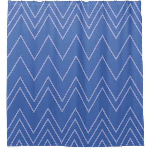 Blue, modern, simple, cool, trendy zigzag pattern shower curtain (Front)