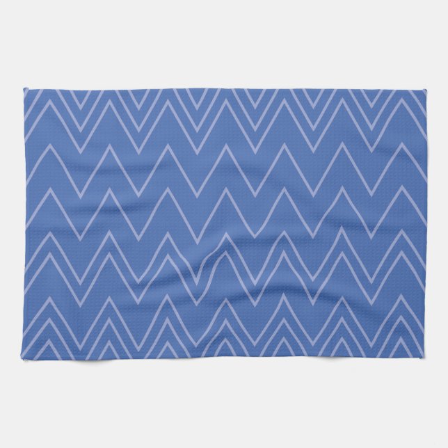 Blue, modern, simple, cool, trendy zigzag pattern tea towel (Horizontal)