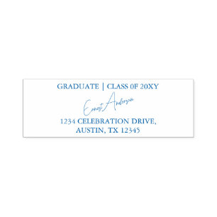 Blue Modern Simple Grad Graduation Return Address Self-inking Stamp