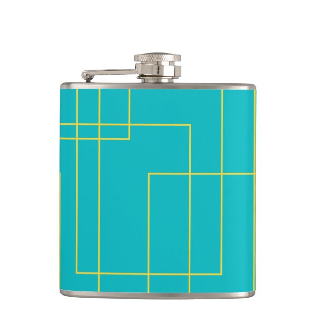 Blue modern, simple, minimal urban graphic art hip flask (Front)