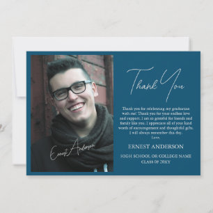Blue Modern Simple Photo Graduation Thank You Card