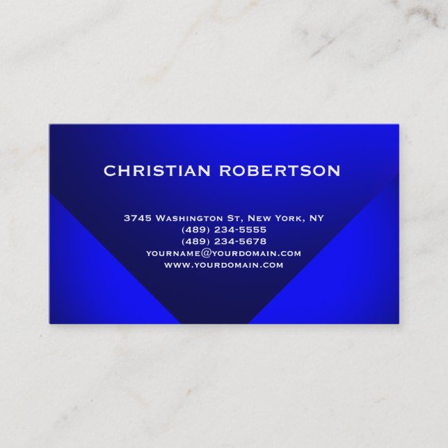 Blue Modern Simple Plain Business Card (Front)