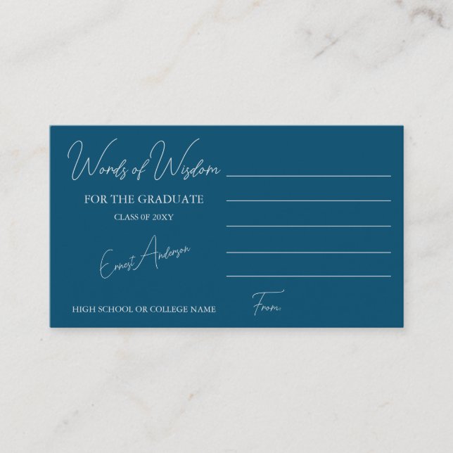 Blue Modern Simple Words of Wisdom Graduation Enclosure Card (Front)