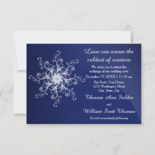 Blue Modern Snowflake - 3x5 Wedding Invitation