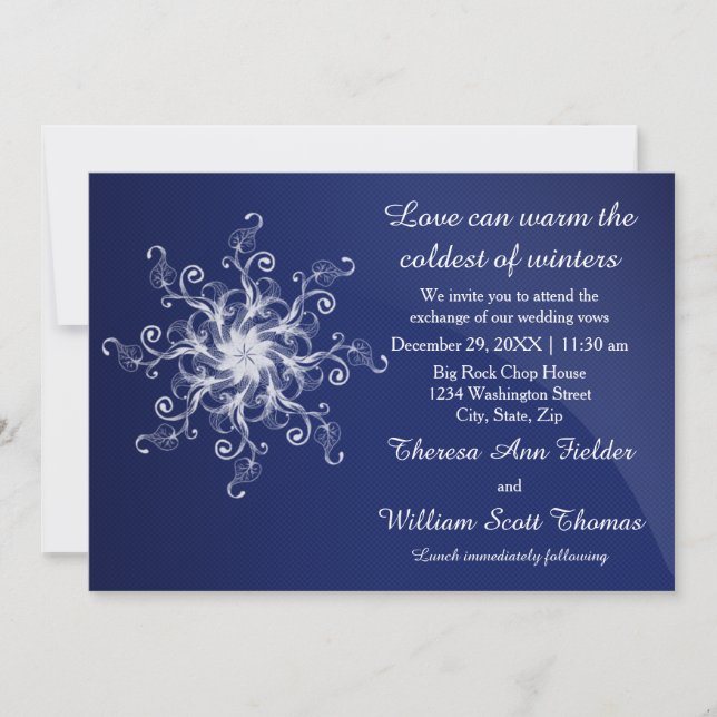 Blue Modern Snowflake Wedding Invitation (Front)