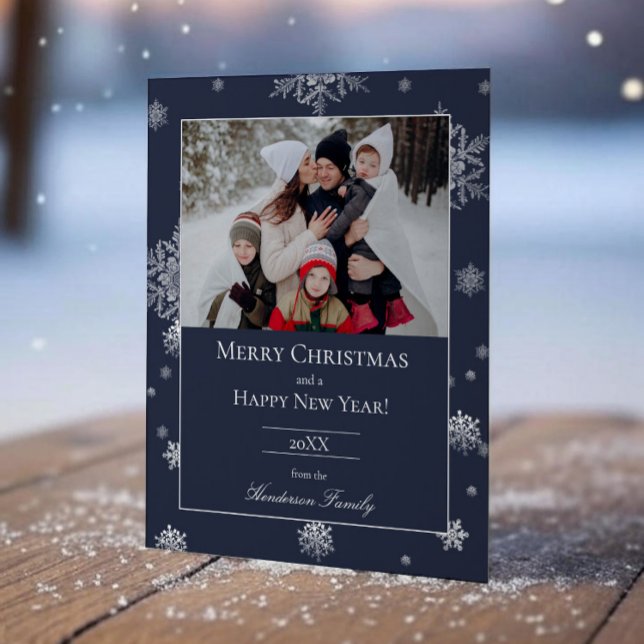 Blue Modern Snowflakes Flat Holiday Photo Card (Blue Modern Snowflakes Holiday Photo Card)