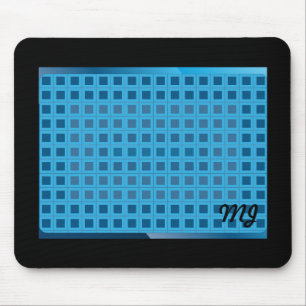 Blue Modern Squares with Initials Mouse Mat