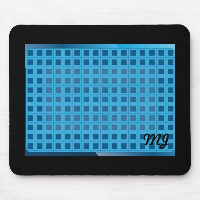 Blue Modern Squares with Initials Mouse Mat (Front)