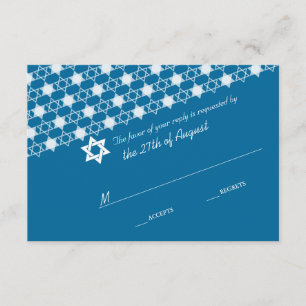 Blue Modern Stars Of David Bar Mitzvah RSVP Card