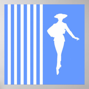 Blue Modern Stripes with Fashion Silhouette Poster
