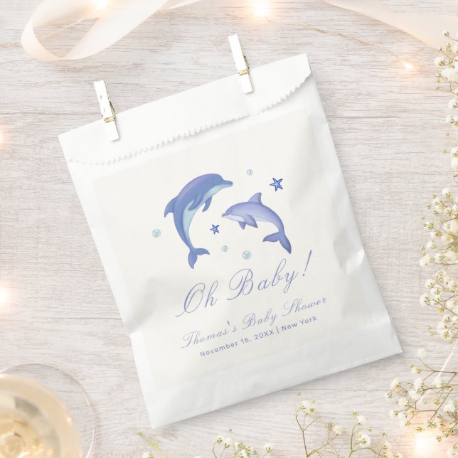 Blue Modern Summer Dolphin Stars Baby Shower  Favour Bags (Clipped)