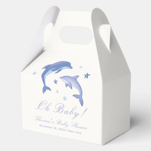 Blue Modern Summer Dolphin Stars Baby Shower Favour Box