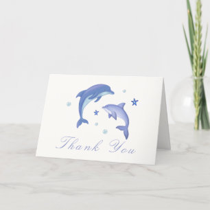 Blue Modern Summer Dolphin Stars Baby Shower  Thank You Card