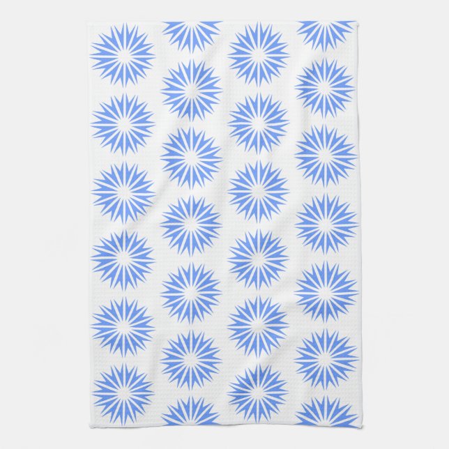 Blue Modern Sunbursts Tea Towel (Vertical)