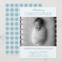 Blue Modern Tile Birth Announcement Card
