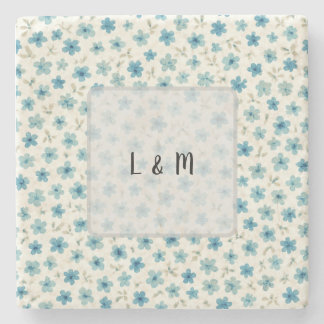 Blue Modern tiny flowers  Stone Coaster