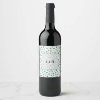 Blue Modern tiny flowers Wine Label