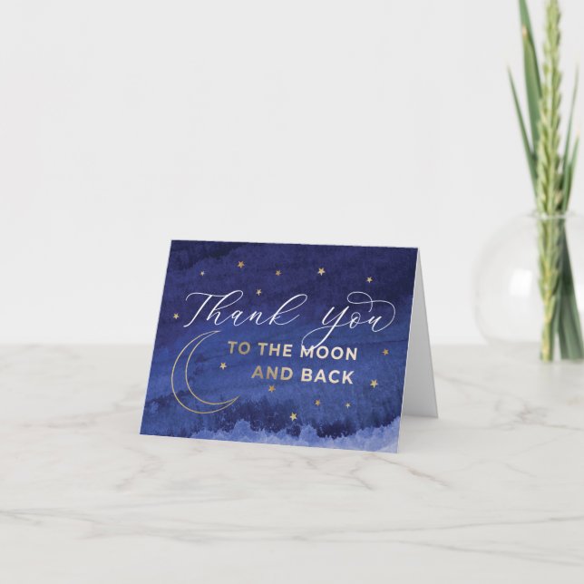 Blue Modern To the Moon and Back Thank You Cards (Front)