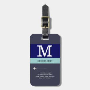 blue & modern travel monogram luggage tag