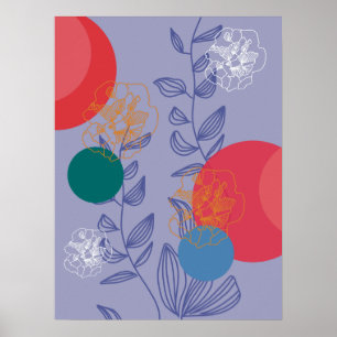 Blue modern trendy floral abstract artistic poster