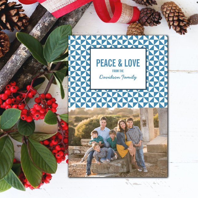 Blue Modern Triangles Holiday Photo Card (Blue Modern Triangles Holiday Photo Card)