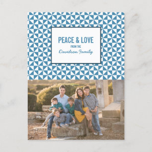 Blue Modern Triangles Holiday Photo Postcard