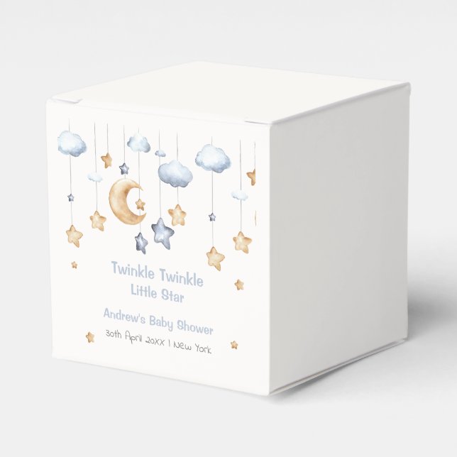Blue Modern Twinkle Twinkle Baby Shower Favour Box (Front Side)