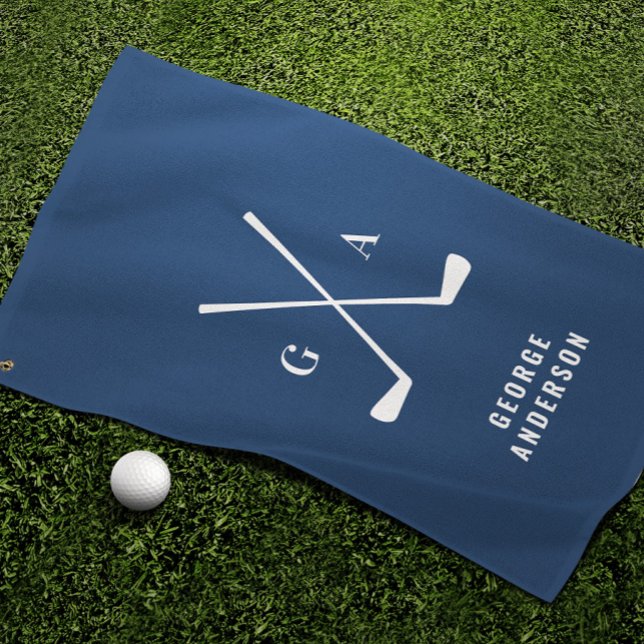 Blue modern typography initials monogram elegant golf towel (Creator Uploaded)