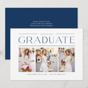 Blue Modern Typography Photo Collage Graduation Invitation