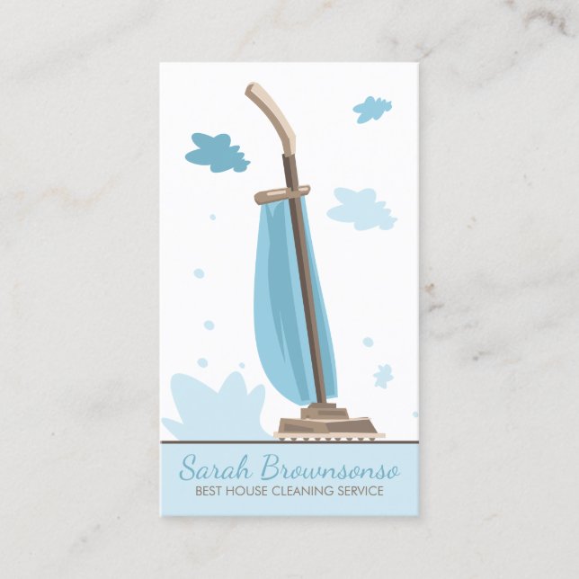 Blue Modern Vacuum Cleaner House Cleaning Business Card (Front)