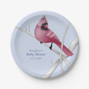 Blue Modern Watercolor Cardinal Bird Paper Plate