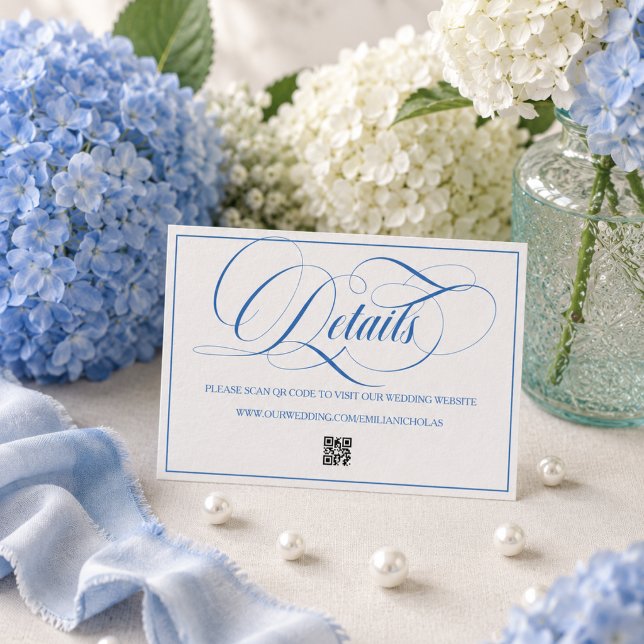 Blue Modern Wedding Details QR code Enclosure Card (Creator Uploaded)